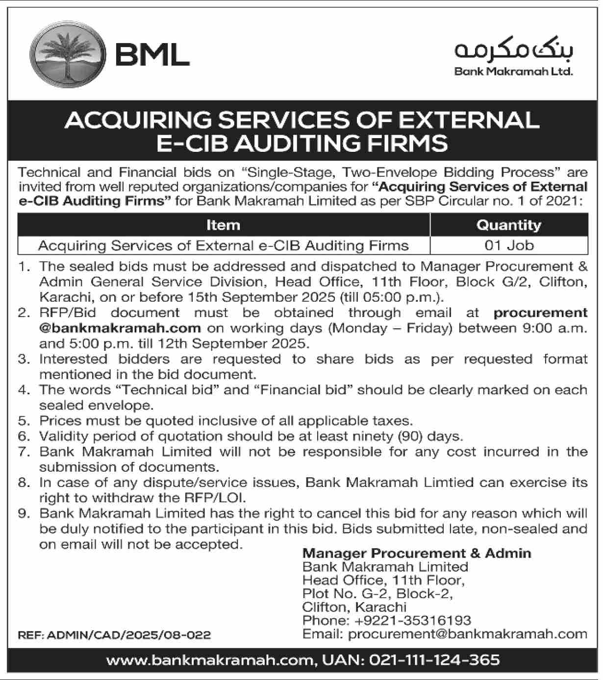 Bank Makramah Ltd Tender Notice